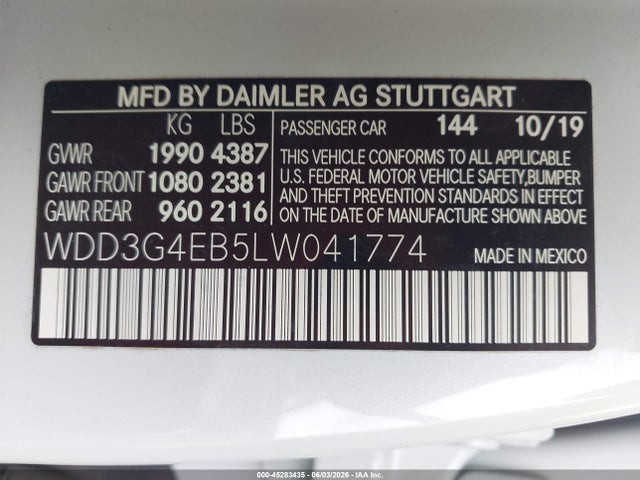 Продаж на аукціоні авто 2020 Mercedes-benz A 220, vin: WDD3G4EB5LW041774, номер лоту: 45283435