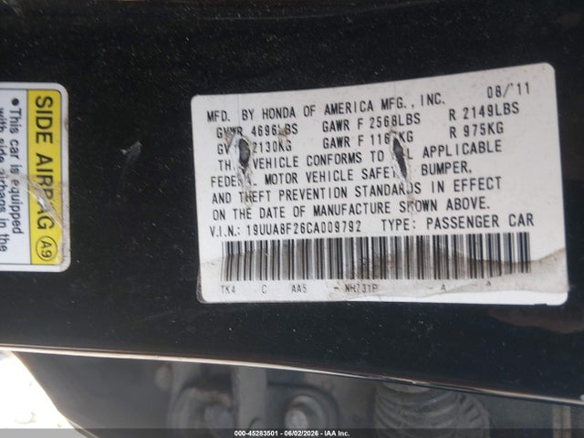 Auction sale of the 2012 Acura Tl 3.5, vin: 19UUA8F26CA009792, lot number: 45283501