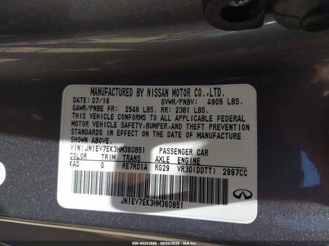 JN1EV7EK3HM360851 Infiniti Q60 3.0t Premium