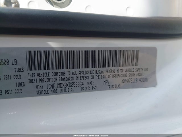 45283588 :رقم المزاد ، 1C4PJMDX8KD253864 vin ، 2019 Jeep Cherokee Limited مزاد بيع