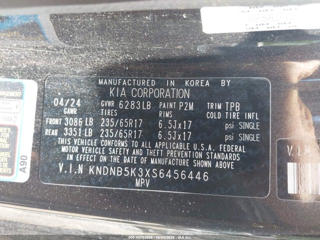 Продаж на аукціоні авто 2025 Kia Carnival Mpv Lxs, vin: KNDNB5K3XS6456446, номер лоту: 45283604