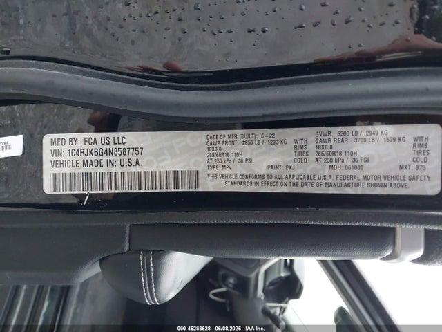 Aukcja sprzedaży 2022 Jeep Grand Cherokee L Limited 4x4, vin: 1C4RJKBG4N8587757, numer aukcji: 45283628