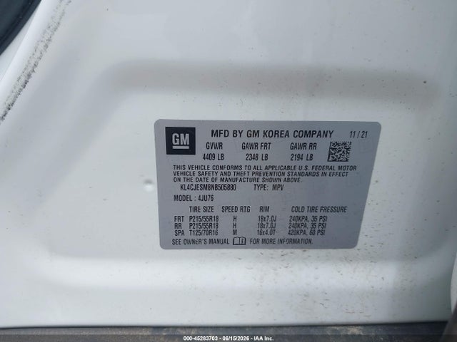 Aukcja sprzedaży 2022 Buick Encore Awd Preferred, vin: KL4CJESM8NB505880, numer aukcji: 45283703