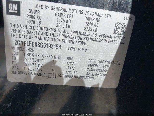 Chevrolet EQUINOX LT 2016 2GNFLFEK3G6193154 Image 9
