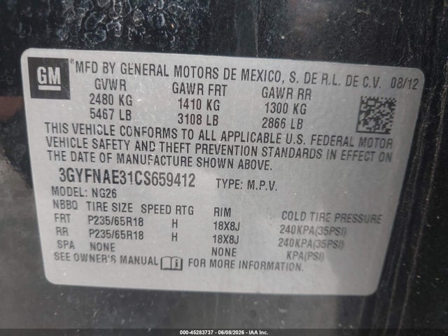 Продажа на аукционе авто 2012 Cadillac Srx Luxury Collection, vin: 3GYFNAE31CS659412, номер лота: 45283737