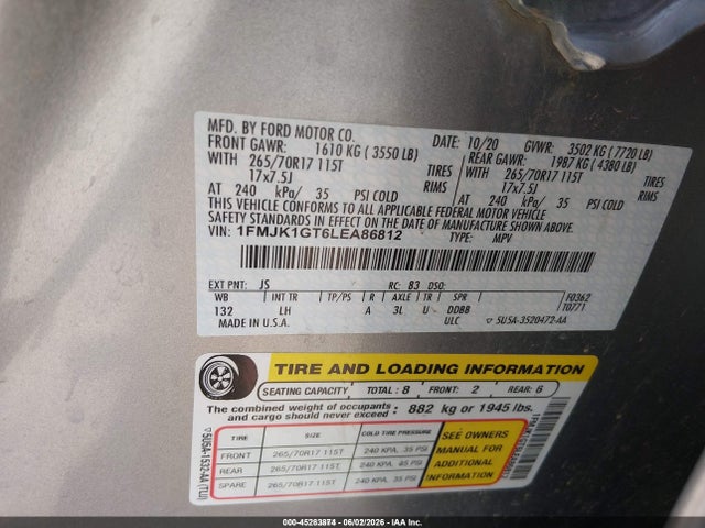 Ford Expedition Xl Max 2020 1FMJK1GT6LEA86812 Image 9