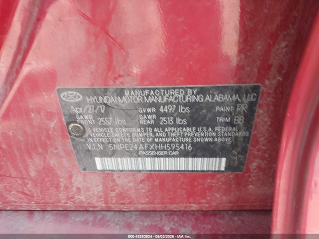 5NPE24AFXHH595416 Hyundai SONATA SE