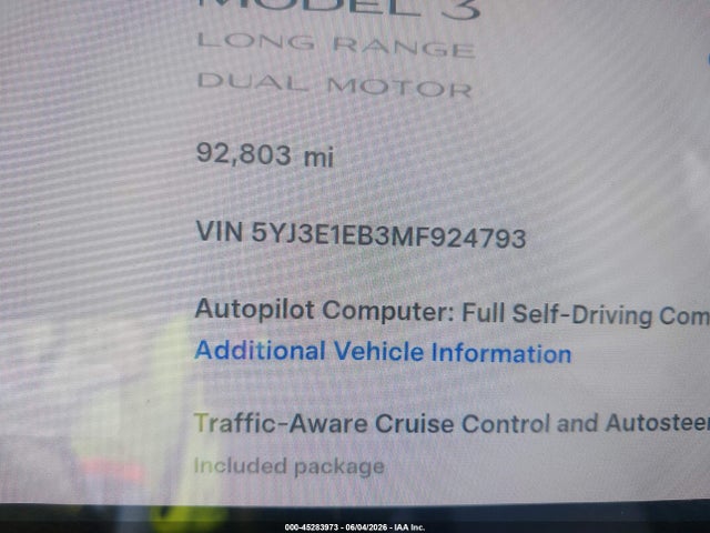 Tesla Model 3 Long Range 2021 5YJ3E1EB3MF924793 Image 7