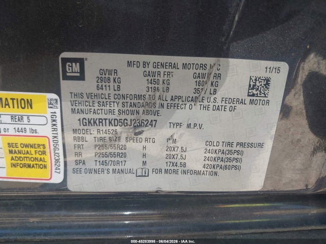 Продаж на аукціоні авто 2016 Gmc Acadia Denali, vin: 1GKKRTKD5GJ236247, номер лоту: 45283998