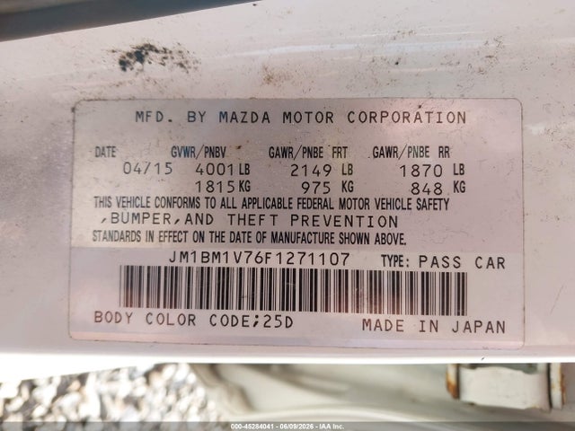 Aukcja sprzedaży 2015 Mazda Mazda3 I Touring, vin: JM1BM1V76F1271107, numer aukcji: 45284041
