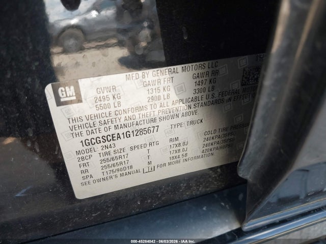 2016 Chevrolet Colorado Lt მანქანა იყიდება აუქციონზე, vin: 1GCGSCEA1G1285677, აუქციონის ნომერი: 45284042