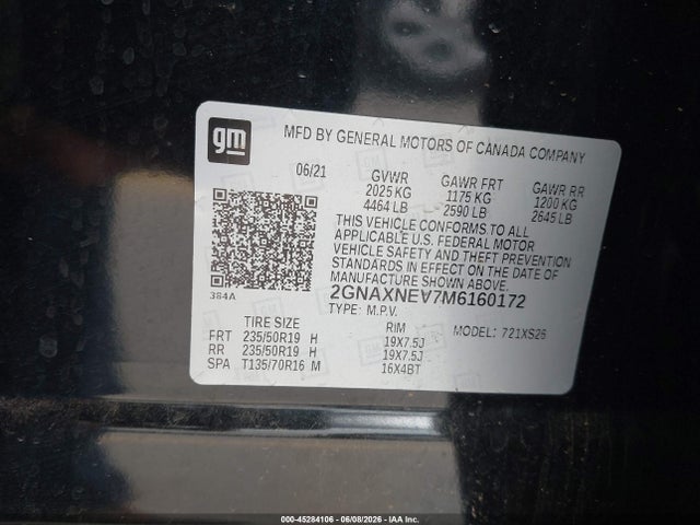 2GNAXNEV7M6160172 Chevrolet Equinox Fwd Premier