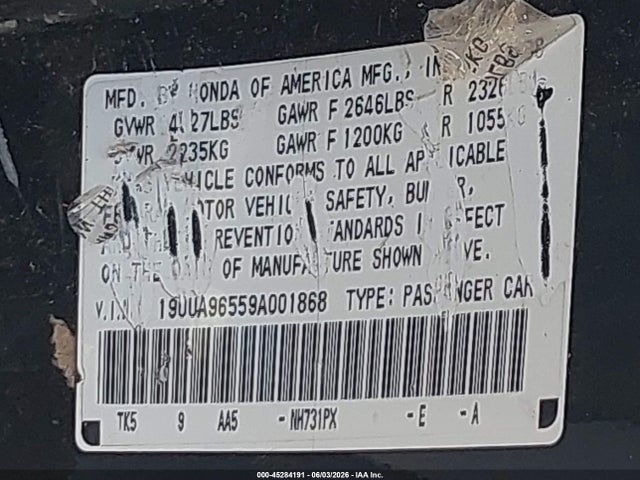 45284191 :رقم المزاد ، 19UUA96559A001868 vin ، 2009 Acura Tl 3.7 مزاد بيع