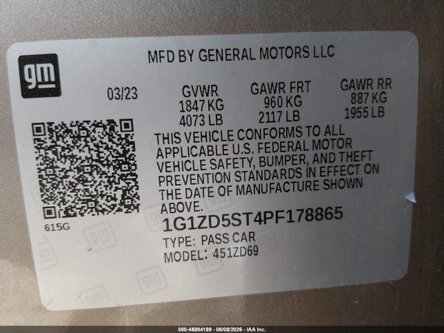 1G1ZD5ST4PF178865 Chevrolet Malibu Fwd 1lt