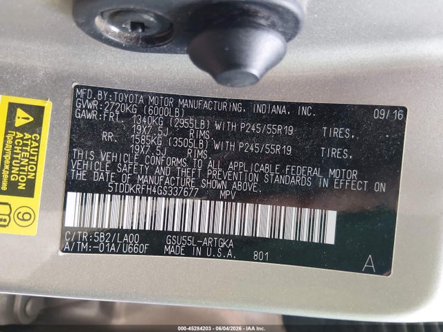 5TDDKRFH4GS337677 Toyota Highlander Limited Platinum V6