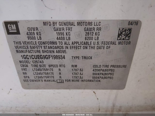 Chevrolet Silverado 2500hd Wt 2016 1GC1CUEG9GF198934 Image 9