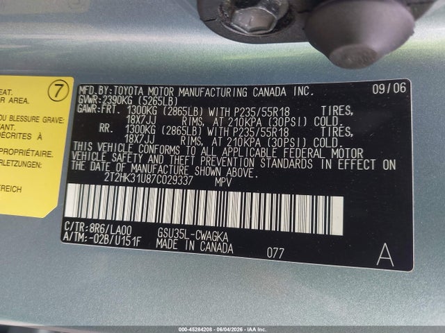 2007 Lexus Rx 350 მანქანა იყიდება აუქციონზე, vin: 2T2HK31U87C029337, აუქციონის ნომერი: 45284208
