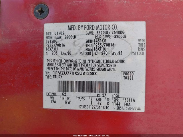 Aukcja sprzedaży 2005 Ford Explorer Sport Trac Adrenalin/xls/xlt, vin: 1FMZU77KX5UB13588, numer aukcji: 45284267