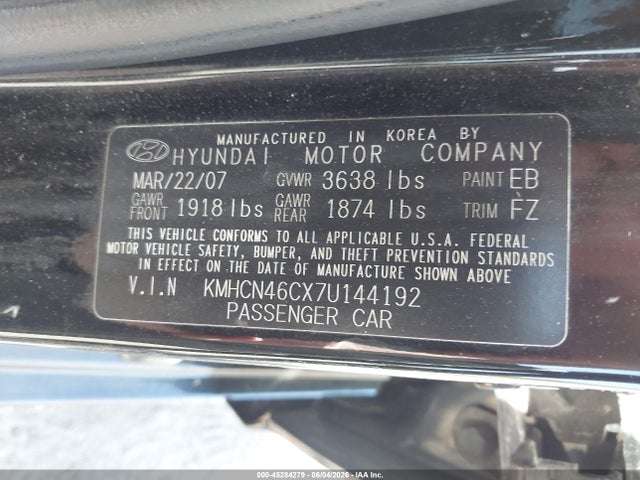 Продаж на аукціоні авто 2007 Hyundai Accent Gls, vin: KMHCN46CX7U144192, номер лоту: 45284279