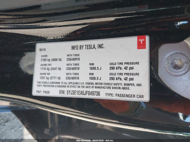 Aukcja sprzedaży 2018 Tesla Model 3 Long Range/mid Range, vin: 5YJ3E1EA5JF049736, numer aukcji: 45284286