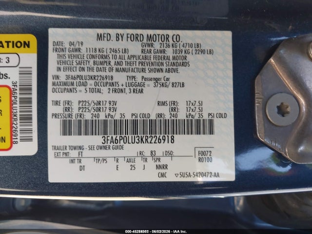 Ford Fusion Hybrid Se 2019 3FA6P0LU3KR226918 Image 9