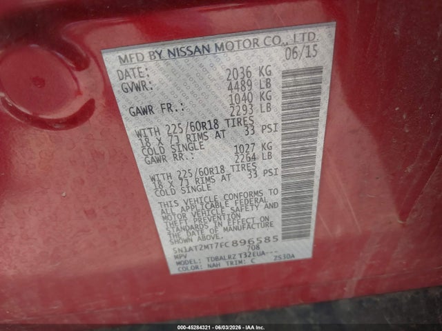 Aukcja sprzedaży 2015 Nissan Rogue Sl, vin: 5N1AT2MT7FC896585, numer aukcji: 45284321