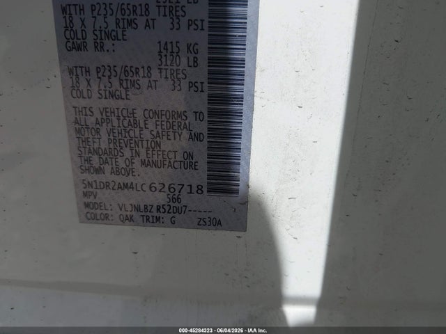 5N1DR2AM4LC626718 Nissan Pathfinder S 4wd