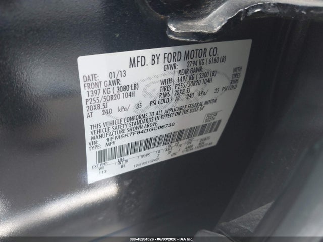 Продаж на аукціоні авто 2013 Ford Explorer Limited, vin: 1FM5K7F84DGC06730, номер лоту: 45284326