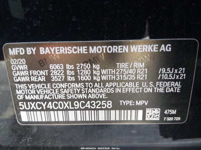 Aukcja sprzedaży 2020 Bmw X6 Sdrive40i, vin: 5UXCY4C0XL9C43258, numer aukcji: 45284334