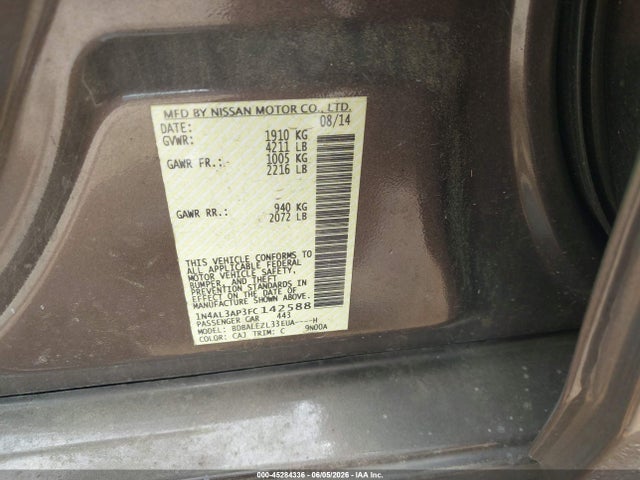 Aukcja sprzedaży 2015 Nissan Altima 2.5 S, vin: 1N4AL3AP3FC142588, numer aukcji: 45284336