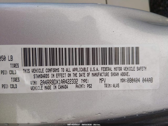 Aukcja sprzedaży 2010 Chrysler Town & Country Touring Plus, vin: 2A4RR8DX1AR422332, numer aukcji: 45284337