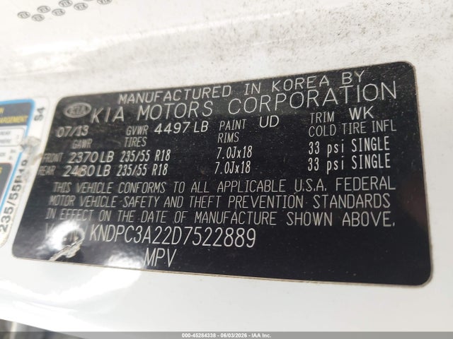 2013 Kia Sportage Ex მანქანა იყიდება აუქციონზე, vin: KNDPC3A22D7522889, აუქციონის ნომერი: 45284338