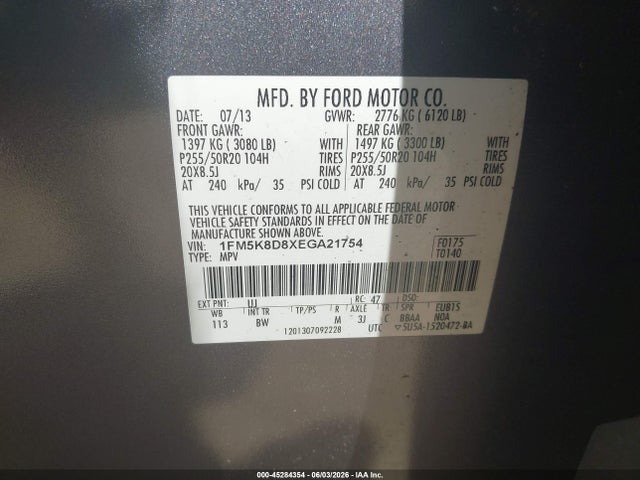 Aukcja sprzedaży 2014 Ford Explorer Xlt, vin: 1FM5K8D8XEGA21754, numer aukcji: 45284354