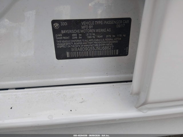 Aukcja sprzedaży 2018 Bmw 330i Xdrive, vin: WBA8D9G55JNU68627, numer aukcji: 45284359