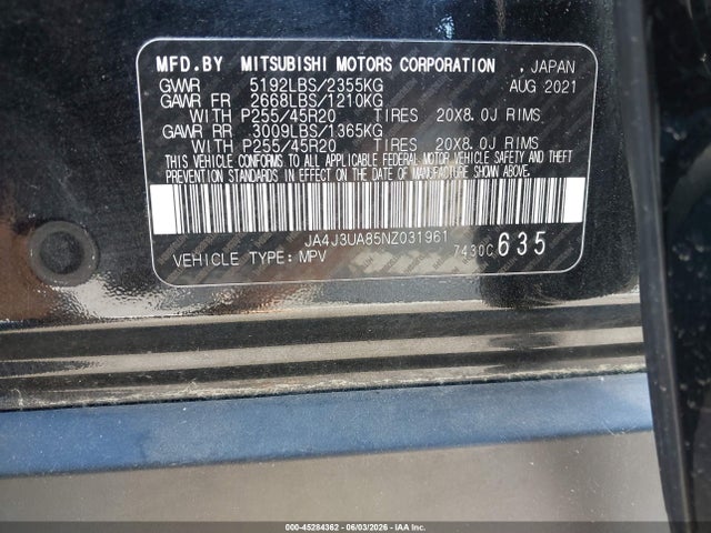 Aukcja sprzedaży 2022 Mitsubishi Outlander Black Edition 2wd/se 2.5 2wd/se Launch Edition 2wd, vin: JA4J3UA85NZ031961, numer aukcji: 45284362