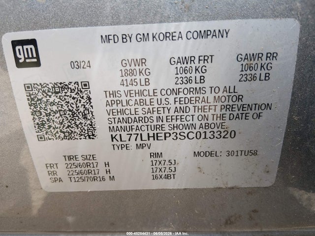 Продаж на аукціоні авто 2025 Chevrolet Trax Fwd Lt, vin: KL77LHEP3SC013320, номер лоту: 45284431