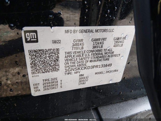 Продаж на аукціоні авто 2023 Chevrolet Suburban 4wd Lt, vin: 1GNSKCKD3PR131649, номер лоту: 45284449