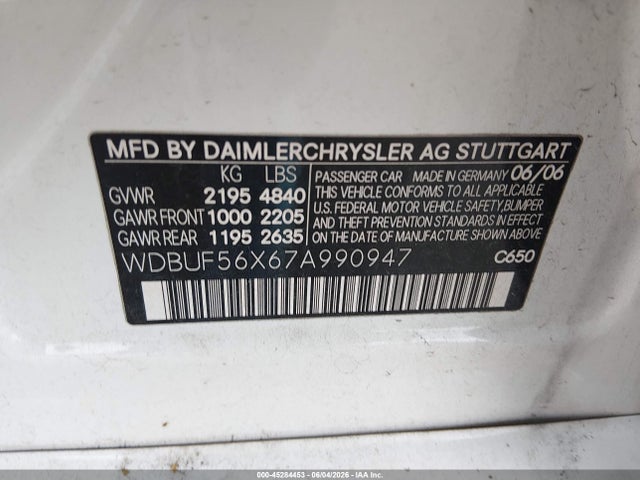 Aukcja sprzedaży 2007 Mercedes-benz E 350, vin: WDBUF56X67A990947, numer aukcji: 45284453
