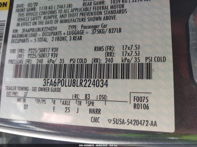 Ford Fusion Hybrid Se 2020 3FA6P0LU8LR224034 Image 9