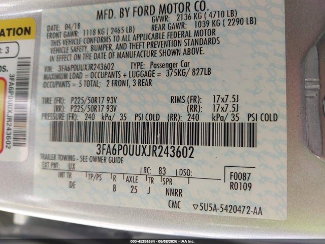 Ford Fusion Hybrid S 2018 3FA6P0UUXJR243602 Image 9