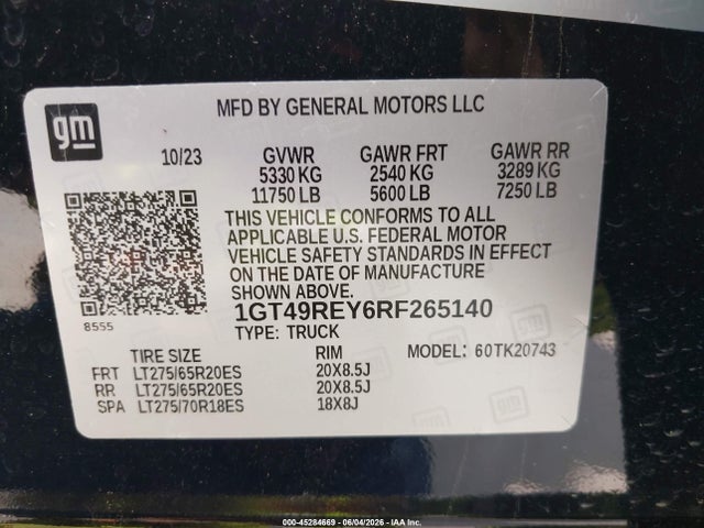 Продаж на аукціоні авто 2024 Gmc Sierra 2500hd 4wd  Standard Bed Denali, vin: 1GT49REY6RF265140, номер лоту: 45284669