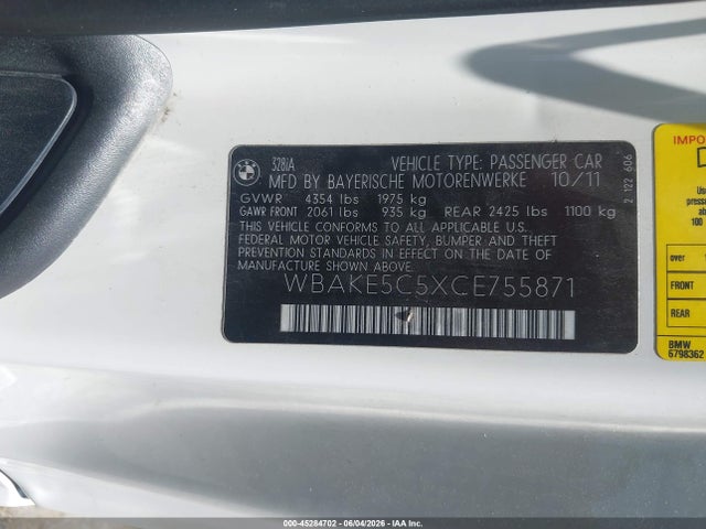 Продажа на аукционе авто 2012 Bmw 328i, vin: WBAKE5C5XCE755871, номер лота: 45284702