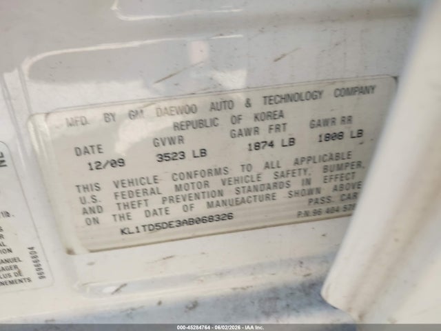 Продаж на аукціоні авто 2010 Chevrolet Aveo Lt, vin: KL1TD5DE3AB068326, номер лоту: 45284764