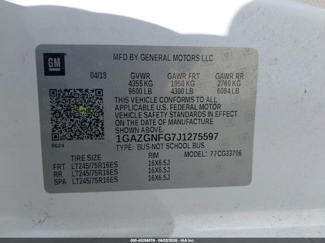 Chevrolet Express 3500 Ls 2018 1GAZGNFG7J1275597 Image 9