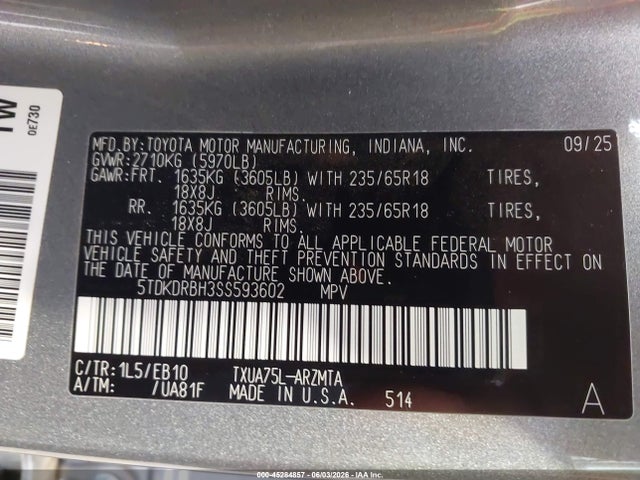 Toyota Highlander Xle 2025 5TDKDRBH3SS593602 Image 9