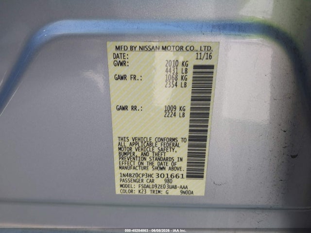 1N4BZ0CP3HC301661 Nissan LEAF SV