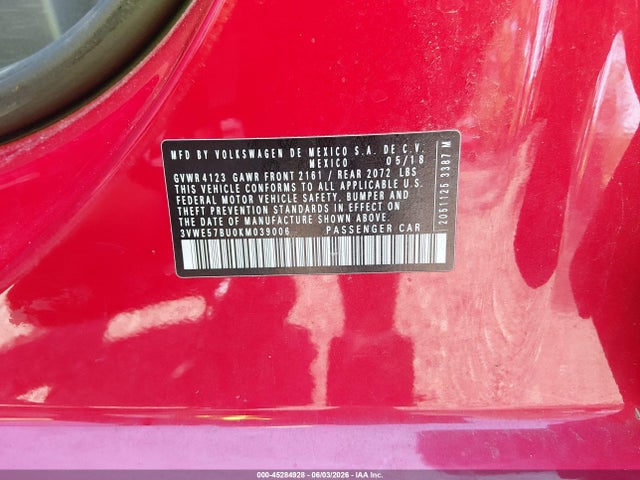 45284928 :رقم المزاد ، 3VWE57BU0KM039006 vin ، 2019 Volkswagen Jetta 1.4t Sel مزاد بيع