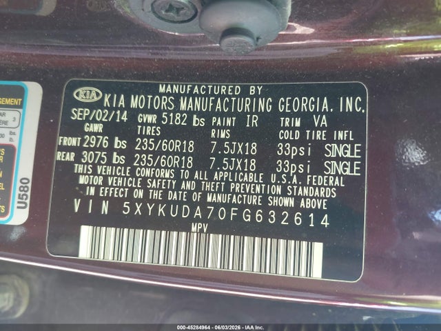 KIA Sorento Ex V6 2015 5XYKUDA70FG632614 Image 9