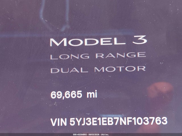 Tesla Model 3 Long Range Dual Motor All-wheel Drive 2022 5YJ3E1EB7NF103763 Image 7