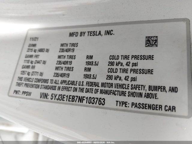 Tesla Model 3 Long Range Dual Motor All-wheel Drive 2022 5YJ3E1EB7NF103763 Image 9